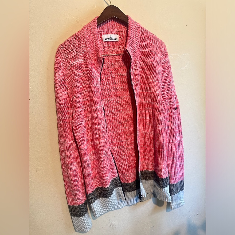 $750 NWOT Men Stone Island Cardigan Sweater Knitted Cotton Multicolor Full Zip